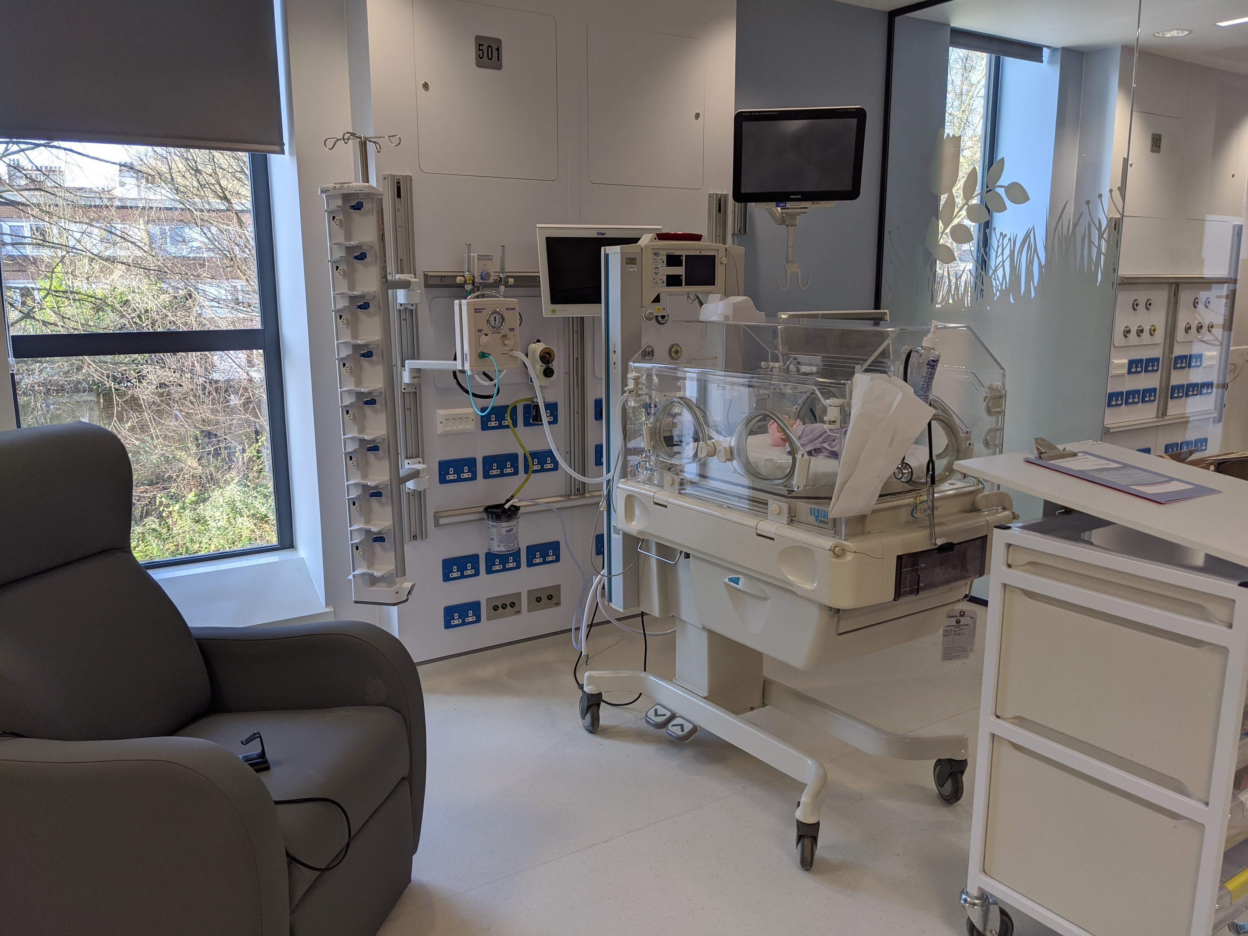 One of the new spaces with more cot side space and reclining chair