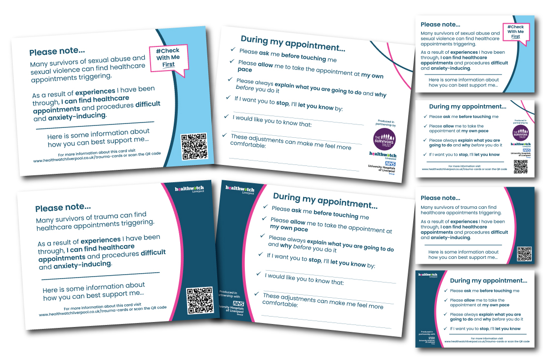 A selection of cards that outline the details on the check with me first cards